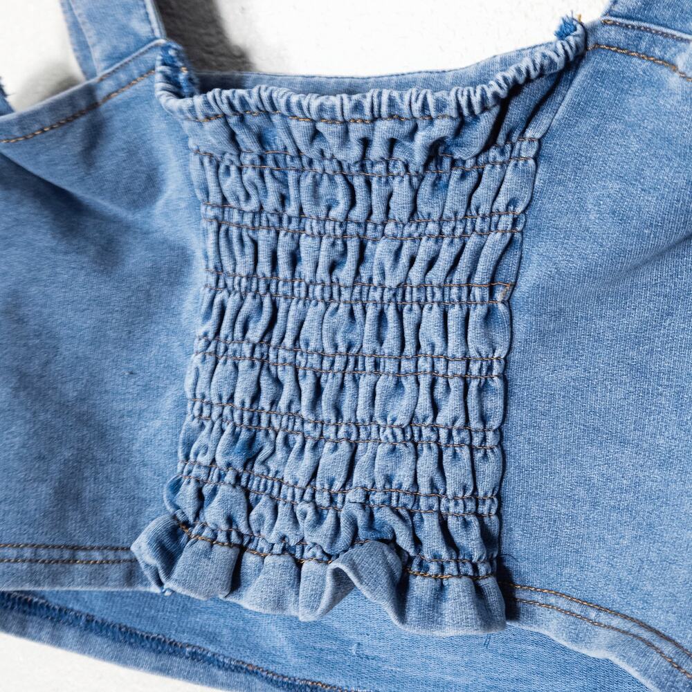 Juicy Couture Cropped Denim Top L Blue Y2K McBling Beachy - Picture 4 of 6